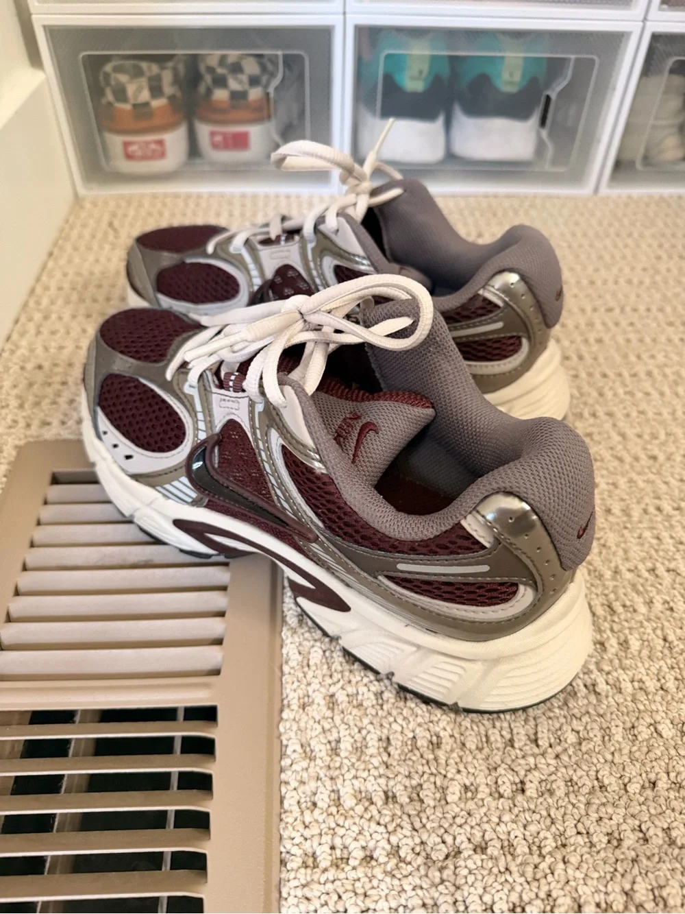 Nike Women's Burgundy and Gray Mesh Running Sneakers